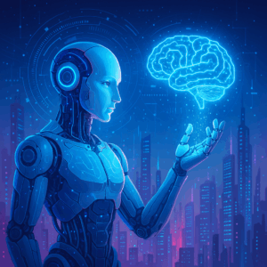 An artificial human examines a brain.