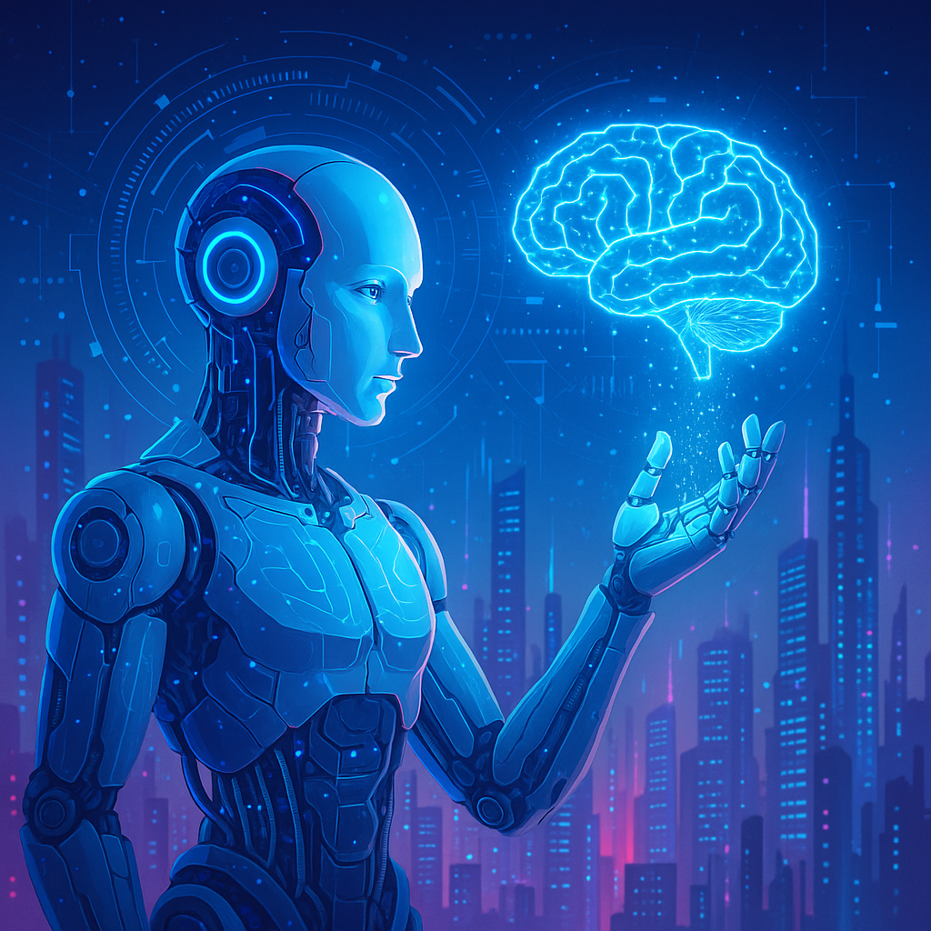 An artificial human examines a brain.